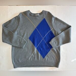Vintage Covington 100% cotton gray argyle pullover long sleeve sweater 22/22W
